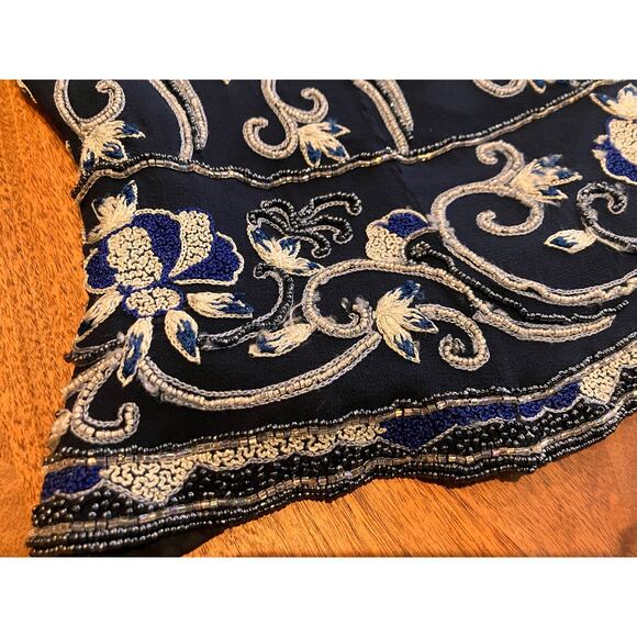 ADRIANNA PAPELL OCCASIONS 16 Blue, Silk, Sleeveless Top, Blue, Beads Embroidery - Picture 6 of 9